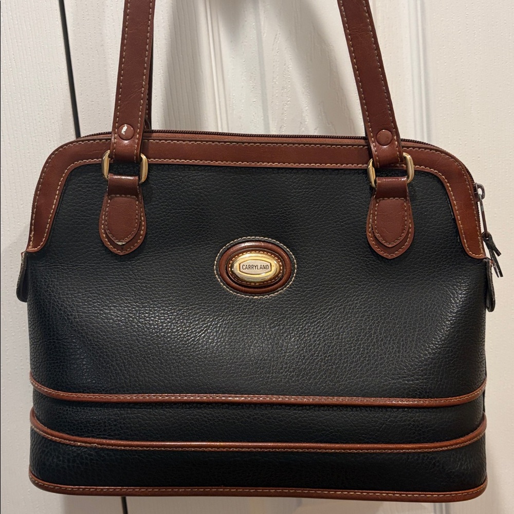 vintage leather black & brown Carrington structured bowling ball bag handbag